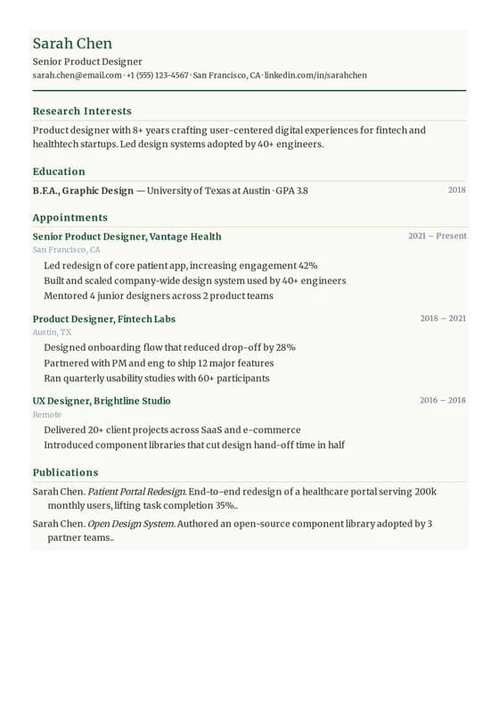 Academic CV resume template preview