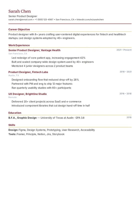 Asia CV Format resume template preview