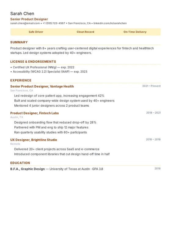 Driver Resume resume template preview