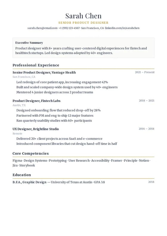 Executive Resume resume template preview