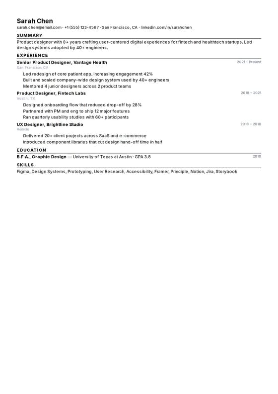 Minimal One-Page resume template preview