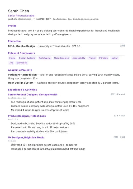 Student CV resume template preview
