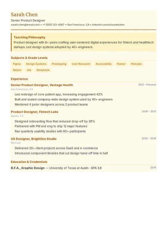 Teacher Resume resume template preview