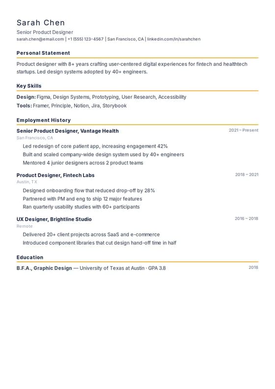 UK CV Format resume template preview