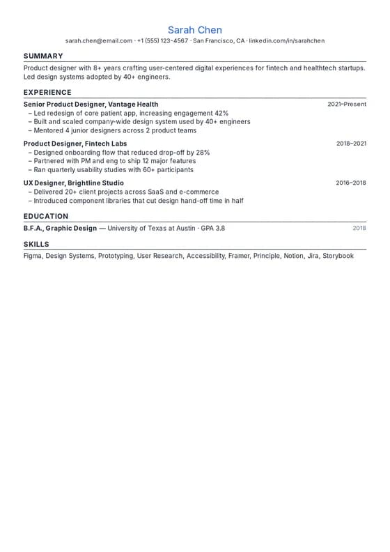 US Resume Format resume template preview